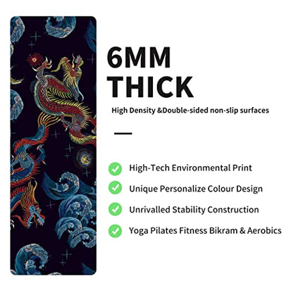 nuveti Yoga Mat Print Extra Thick TPE Non Slip Fitness Exercise Mat with Carrying Bag,72"x24" Extra Thick 6MM Exercise & Workout Mat for Yoga, Pilates Fitness and Floor Exercises - color: Dragon