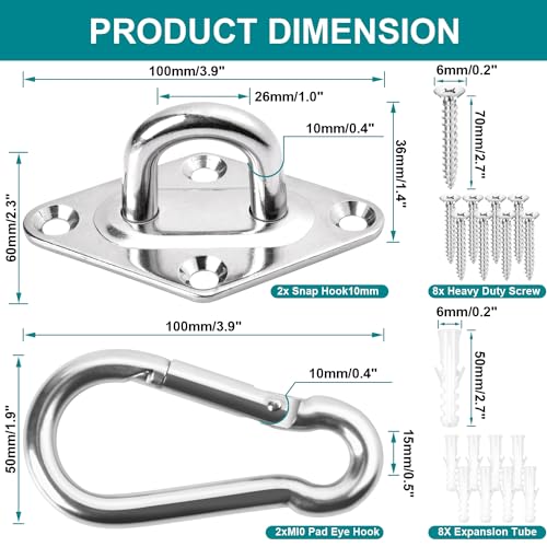 Heavy Duty Hammock Hanging kit - 1700 lb Capacity Swing Hooks, Ceiling Hooks for Wall/Ceiling Mount, Indoor & Outdoor - Stainless Steel (Large) - size: Large