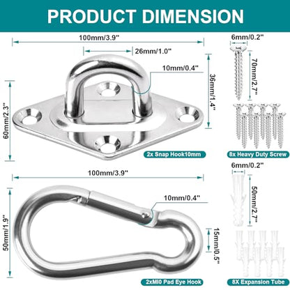Heavy Duty Hammock Hanging kit - 1700 lb Capacity Swing Hooks, Ceiling Hooks for Wall/Ceiling Mount, Indoor & Outdoor - Stainless Steel (Large) - size: Large