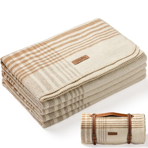 Molithe 100% Wool Blanket, 62" x 86", Warm, Thick, Military, Camping Gear - color: Walnut Brown