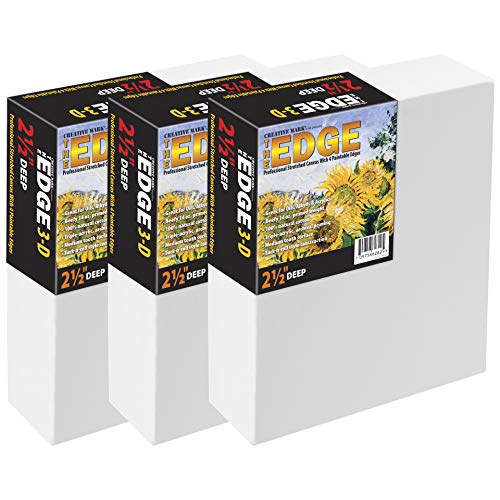 Creative Mark The Edge Deluxe Cotton 2-1/2" Deep Stretched Canvas for Painting, 12x12" Pack of 3, 14oz. Primed Weight, Universal Archival Priming, Medium Tooth, Frameless Artwork Canvas for Painters