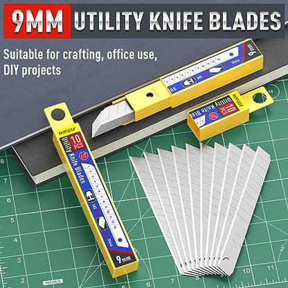 DIYSELF 50Pcs 9mm Utility Knife Replacement Blades, Snap Off Blades for 9MM Universal Box Cutters (60°) | Snap Off Replacement Blades for Universal Box Cutters Utility Knives, High Carbon Steel Blades for Cardboard, Foam Board - size: 50-Pack(60°)