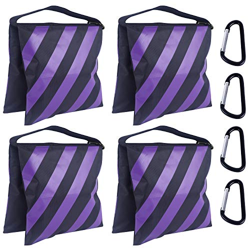 ABCCANOPY Photography Sandbag for Video Stand 4 Packs,Purple(No Sand) | Heavy Duty Weight Bags Zipper Design Aluminum Carabiners PE Sealed Bags Multiple Use for Light Tripod Camping Chair - color: Purple, size: 4 Packs
