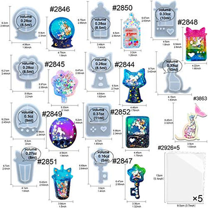 Resin Shaker Molds Set Game Consoles, Bottle, Cat's Paw, Crystal Ball 10 Silicone Trays with 5 Seal Films - color: Kawaii Charms (2-3inch) Craft Pack of 15