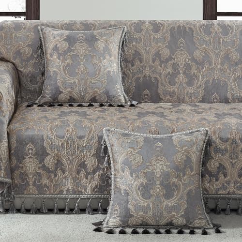 Loom and Mill Luxury Grey Jacquard Throw Pillow Cover 20 x 20 Inch 1 Piece - color: Grey