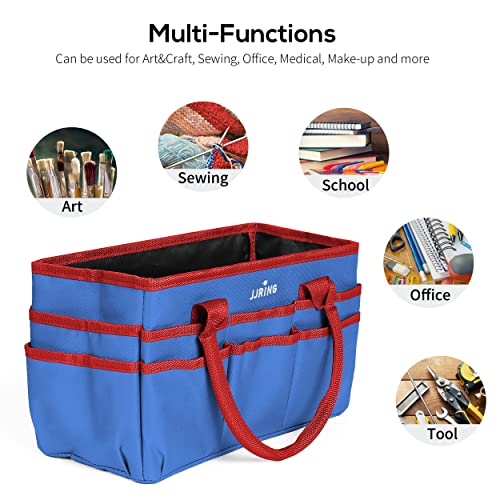 JJRING 600D Nylon Craft & Art Organizer Tote Bag With Pockets, Red And Blue | Art Caddy Storage Bag For Art, Craft, Sewing, Medical, & Office Supplies - color: Dark blue, size: Small