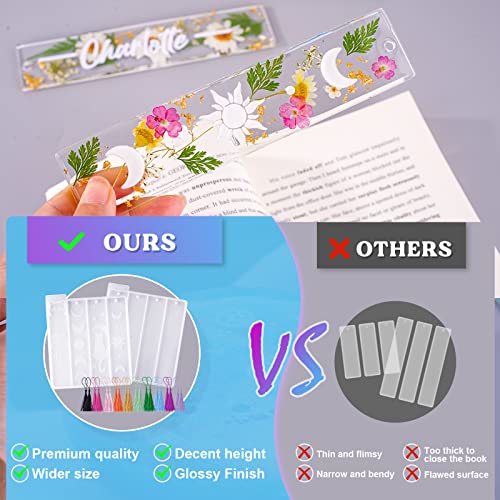 LET'S RESIN Bookmark Resin Molds Silicone 1.5'' Wide, Blank and Cat Moon Pattern Silicone Bookmarks Molds Kit with 20pcs Tassels, Rectangle Bookmark Molds for Epoxy Resin Casting Crafts - size: 2 style