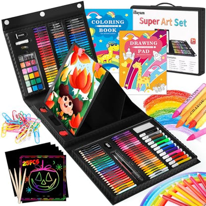 iBayam Art Kit, 251-Pack Art Supplies Drawing Kits, Arts & Crafts Gifts Box | Kids Teen Girls Boys, Travel Carrying Case & Trifold Easel, Scratch Paper, Sketch Pad, Coloring Book, Crayons, Pencils - color: Black