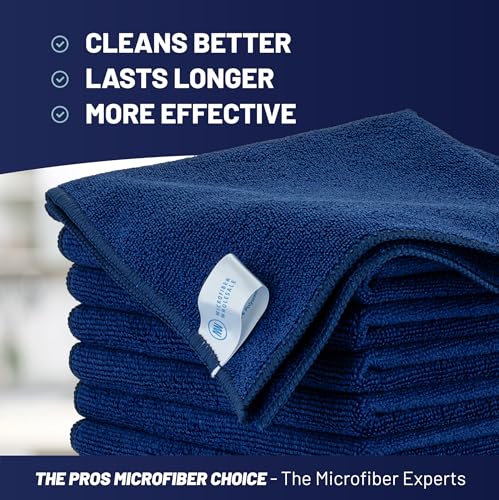 MW PRO Microfiber Cleaning Cloths Dark Blue 12 Pack, 12x12 - Commercial Janitorial Towels & Lint Free Rags - Heavy Duty for Auto Detailing, Glass Windows, Housekeeping & Screens - Washable 300+ Times - color: Dark Blue, size: 12 Count (Pack of 1)