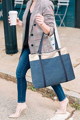 Laptop Tote Bag for Women, 15.6 Inch Work Bag with Laptop Compartment and Zipper, Canvas Computer Tote for Teacher - color: 블랙.