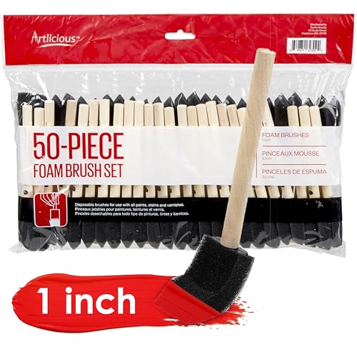 Artlicious Foam Paint Brushes 1 Inch - 50 Pack Sponge Brushes for Painting | Acrylic Painting, Wood Staining, Mod Podge, Decoupage, Disposable, Classroom Art Supplies, Kids Crafts - size: 1 Inch - 50 Pack