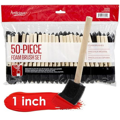 Artlicious Foam Paint Brushes 1 Inch - 50 Pack Sponge Brushes for Painting | Acrylic Painting, Wood Staining, Mod Podge, Decoupage, Disposable, Classroom Art Supplies, Kids Crafts - size: 1 Inch - 50 Pack