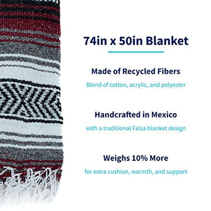 La Montana Bulk Falsa Mexican Blanket, 4 Pack, Burgundy/Charcoal/White - color: Burgundy/Charcoal/White