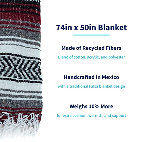 La Montana Bulk Falsa Mexican Blanket, 4 Pack, Burgundy/Charcoal/White | Authentic 74"x50" Lightweight Yoga Blanket Made in Mexico - Decorative Throw for Picnic, Camping, Beach, Bed, Home Decor - color: Burgundy/Charcoal/White