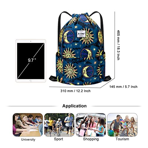 XEYOU Drawstring Backpack Bag Sport Gym Sackpack Beach Cinch Bag | Lightweight Swimming Bag, Water-Resistant Fabric, Travel Daypack for Women and Men - color: Sun and Moon Pattern