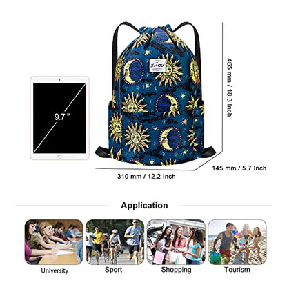 XEYOU Drawstring Backpack Bag Sport Gym Sackpack Beach Cinch Bag | Lightweight Swimming Bag, Water-Resistant Fabric, Travel Daypack for Women and Men - color: Sun and Moon Pattern