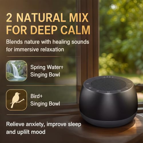 Portable Electronic Tibetan Singing Bowl, 9 Healing Sound Modes with Long Cycle Play, Auto Shutoff Timer, Smart Memory Touch Control Meditation Sound Machine for Yoga, Reiki, Relaxation & Deep Sleep - color: black