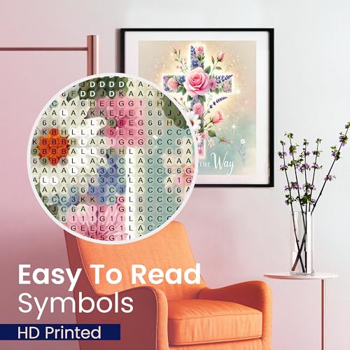 Modern Merch Jesus Diamond Art for Adults Flower Cross Christian 5D Diamond Painting Kit for Adults, DIY Jesus Wall Art Cross Stitch Kits Gem Art, Round Drill 12x12 Religious Gifts for Women - color: Cross Flower