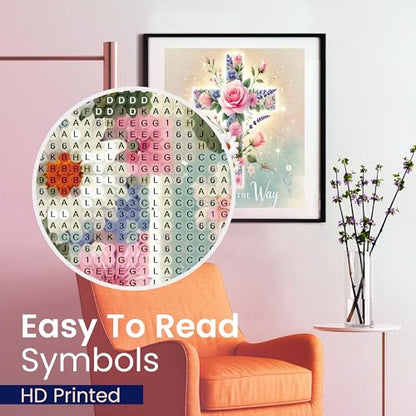 Modern Merch Jesus Diamond Art for Adults Flower Cross Christian 5D Diamond Painting Kit for Adults, DIY Jesus Wall Art Cross Stitch Kits Gem Art, Round Drill 12x12 Religious Gifts for Women - color: Cross Flower