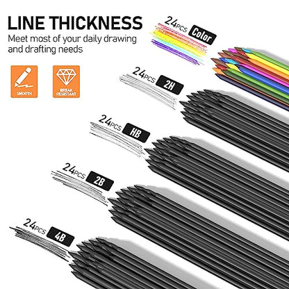 Four Candies 3PCS 2MM Mechanical Pencils with case, Artist Led Pencil Metal Lead Holder with 120 Graphite Lead Refills(HB 2H 2B 4B Color), 4 Erasers, Sharpener, Drafting Pencil for Drawing, Sketching - size: 17 Piece Set