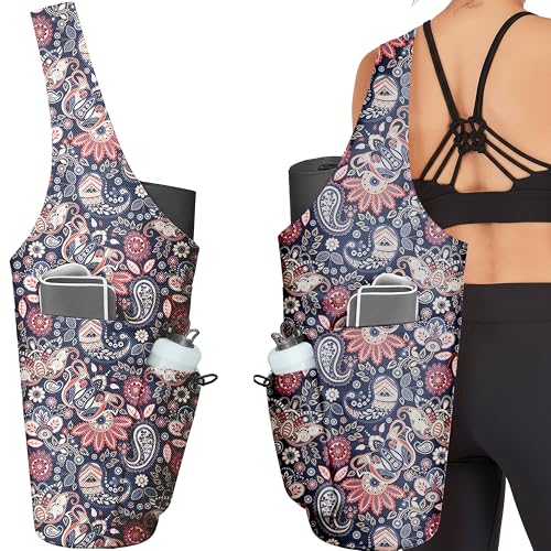 Yoga Bag for Women, Large Yoga Mat Bag Tote Carrier with Wet Dry Pocket - color: Paisley Pattern