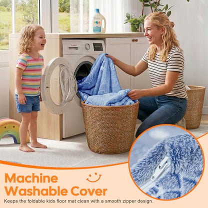 MeMoreCool Kids Floor Mattress, 48x72 Inch Foldable Play Mat, Outer Space - color: Denim Planet