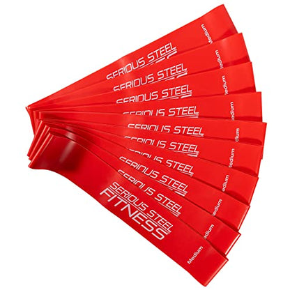 Serious Steel Fitness Mini Resistance Loop Bands | Rehab and Prehab Stretch Bands | 12" Exercise Workout Bands (Sets of 5 Pack and Sets of 10 Pack Trainer Options Available!) - color: Medium 10 Pack (2" x 12")