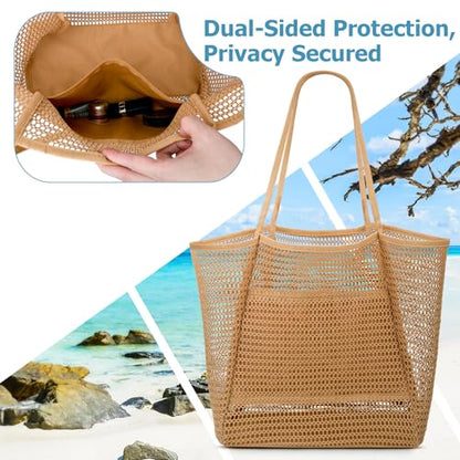 Iioscre Beach Bag for Women, Causal Hobo Handbags with Zipper Inner Pocket - color: Khaki