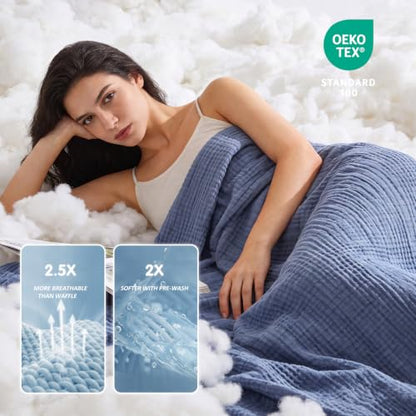 EMME Muslin Blankets for Adults, Cotton Large Throw Blanket 4-Layer, Couch Breathable Gauze Soft Lightweight Bed Blankets, Two-Tone Weave Design, Pre-Washed Softer Touch (Heather Navy, 50"x70") - color: 01 - Navy, size: Large Throw (50" X 70")