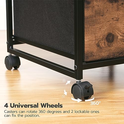 HOOBRO 3-Drawer Mobile File Cabinet, Vertical Filing Cabinet, Under Desk Cart with Drawers for Home Office, Rolling Printer Stand, A4/Letter-Sized, Fabric Drawer, Rustic Brown BF30WJ01 - color: Rustic Brown
