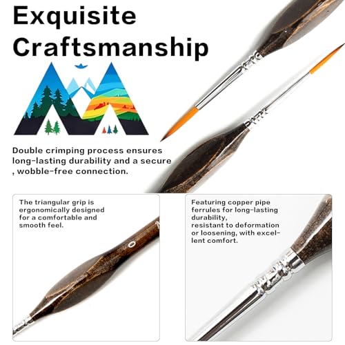 8 Pcs Exquisite Detail Paint Brush Set | Copper Tube, Double-Wire Binding, Birch Wood Triangular Grip for Oil, Watercolour, Acrylic & Digital Art - color: 8pcs Transparent Brown Set