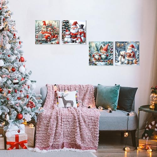 DOMROM 4 Pack Paint by Numbers Kit for Adults, Santa DIY Acrylic Oil Painting on Canvas, Easy Christmas Paint by Number Kits for Home Wall Decor, Craft Gift for Adults 8x8 Inch - color: YH4ZH657