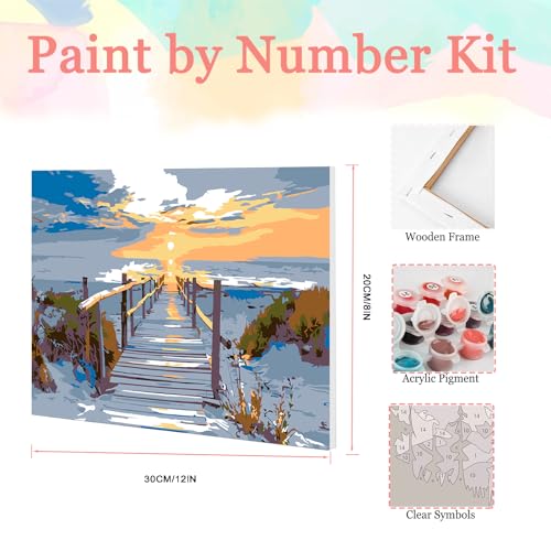 Auremi Beach Paint by Number Kits for Adults,Landscape Paint by Number on Canvas with Frame DIY Painting with Number Acrylic Oil Paint Kits for Home Decor 8x12 Inch - color: Paint by Number 100