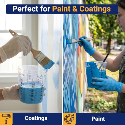 30 Pack 37oz 1100ml Clear Plastic Paint Mixing Cups with 30 Stir Sticks - Disposable Graduated Measuring Cups for Paint, Resin & Epoxy with ML Scale & 3-Column Ratios (1:1-7:1) for DIY Crafts - size: 37oz / 1100ml