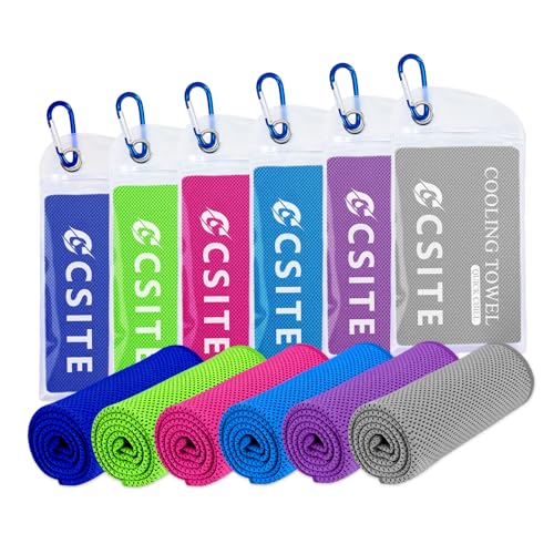 CSITE Cooling Towels for Neck and Face - 6 Pack 47x12 Inch Ice Cold Microfiber Towels, Soft & Breathable Cooling Towel for Hot Weather, Sports, Yoga, Workout, Running, Golf, Camping - color: Light Blue/Rose Red/Dark Blue/Purple/Green/Light Gray