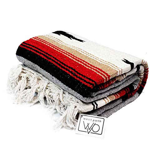 Open Road Goods Mexican Diamond Blanket - XL Heavyweight Yoga Blanket – Handmade in Mexico - Thick Boho Serape Saltillo Style Throw for Beach, Picnic, Home, Camping and More! (Grey Baja) - color: Grey Baja