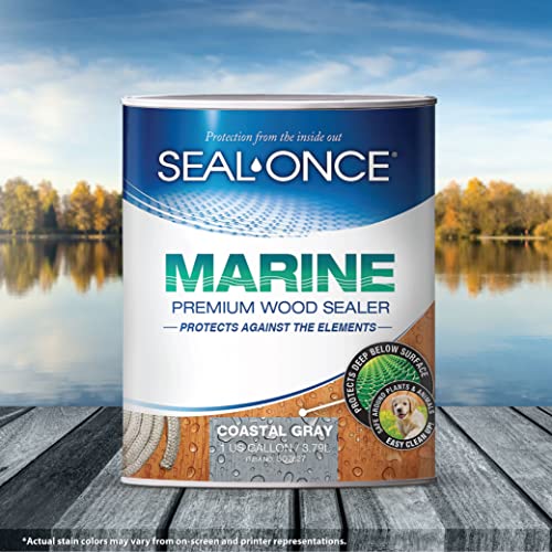 SEAL-ONCE Marine Ready Mix Wood Sealer and Stain, Coastal Gray, 1 Gallon | Waterproofer & Stain, Water-Based, Ultra-low VOC formula, For high-moisture areas, Protects wood docks, decks & piers - color: Coastal Gray, size: 1 Gallon