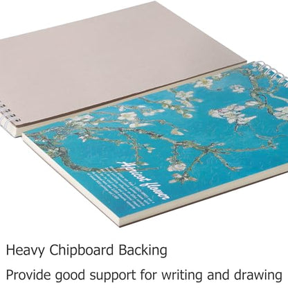 Van Gogh Aesthetic Art Mixed Media Sketchbook,98lb/160gsm Acid Free Thick Paper Sketching,Larger Blank Spiral Bound Notebook,Sketch Pad Book for Kids Student and Adult (Almond Blossoms) - color: Almond Blossoms