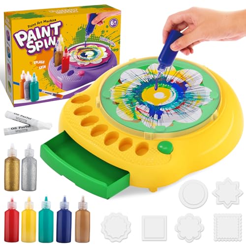 Spin Art Machine for Kids, Paint Spinner Arts & Crafts Gift Kit, Ages 4-12 | Includes machine, 36 artboards, 7 washable paints & splatter guard. Easy-clean, screen-free STEAM gift for girls & boys - color: Green