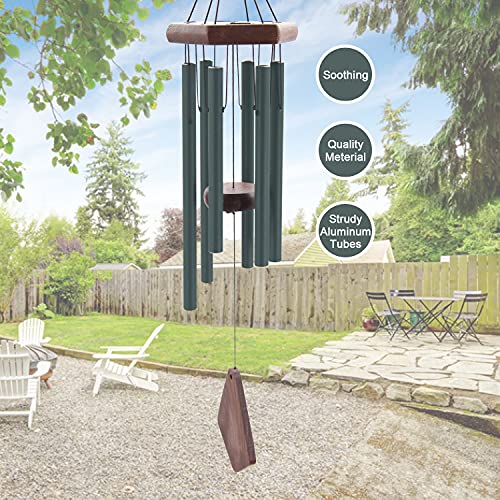 Small Green Wind Chimes for Outside, Tuned Soothing Melody, Sympathy Chimes for Mom/Housewarming, Outdoor Decoration - size: 28"GR