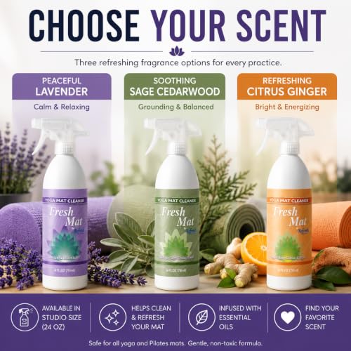 Fresh Mat Yoga Mat Cleaner Spray - Natural Deodorizing Cleaner for Yoga Mats & Fitness Equipment - No-Rinse, Residue-Free Formula with Witch Hazel & Essential Oil, Refreshing Citrus Ginger (24 fl oz). - size: 24 Fl Oz (Pack of 1)