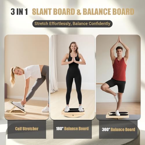 3-in-1 Slant Board & 180°/360° Balance Board, 300 LBS Capacity Calf Stretch