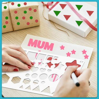 41Pcs Letter Stencils 1/2,3/4,1,5/4,2Inch Small Letter Stencil Painting | Reusable Templates with Alphabet Number,Geometric,for Craft Project,Notebook,Banner,Scrapbook,Sign, Journal,Wall,Home Decor