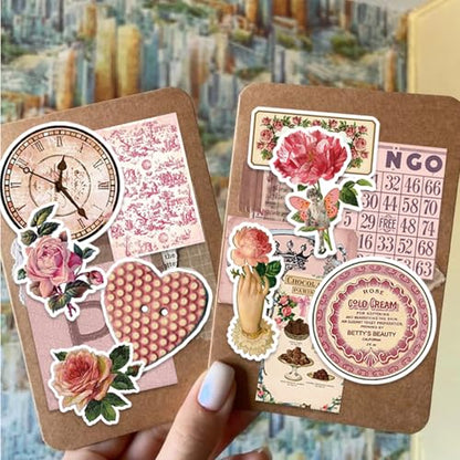 Bomichi Vintage Stickers, 102 Pcs Scrapbooking Supplies for Bullet Journals, Planners, Letter, Card Album Making, Collage Art, Crafts, Water Bottle - style: Rose