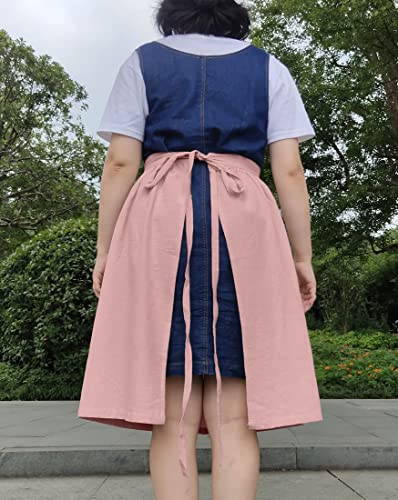 Unisex Chef Aprons White Retro Cotton Maid Short 2 Pockets Waist Waiter Waitress Half Apron - color: Cotton Pink