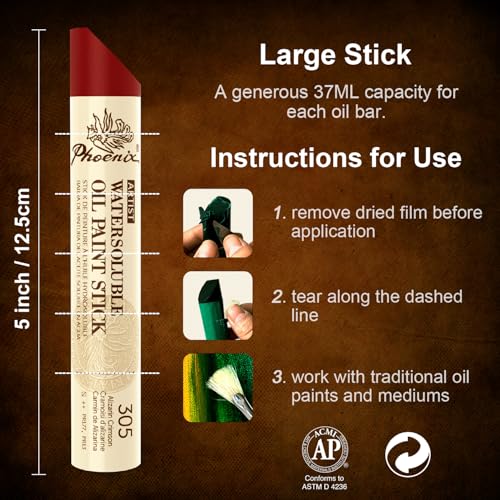 PHOENIX 49 Colors Oil Paint Stick - Set of 37ml Large Soft Water Soluable Oil Pastels with Palette Knife, Art Gift Pack Travel Set for Artists - color: 49 Multi Colors