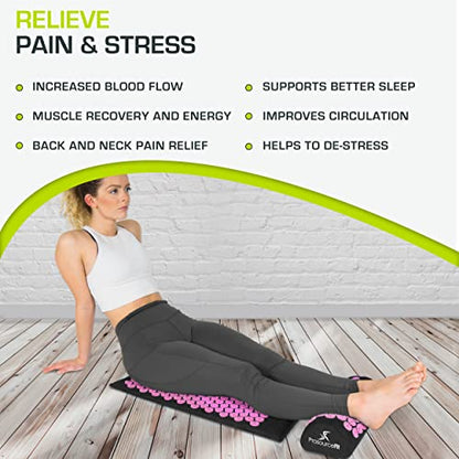 ProsourceFit Acupressure Mat and Pillow Set for Back/Neck Pain Relief and Muscle Relaxation, Large - Black/Pink - color: Black/Pink, size: Large
