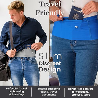 StashBandz Running Belt Money Belt 4-Pocket Phone Holder - color: Black, size: Small