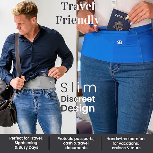 StashBandz Running Belt Money Belt 4-Pocket Phone Holder - color: Aqua, size: Small