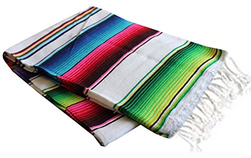 Del Mex Mexican Serape Blanket (Large, White) - color: White, size: Large